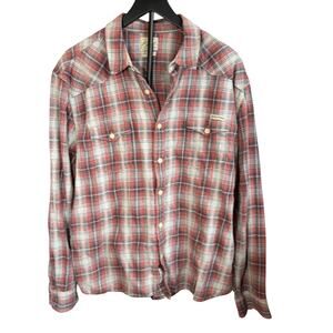 Lucky Brand Mens red gray plaid flannel.  Size XXL. 2XL. western, outdoors